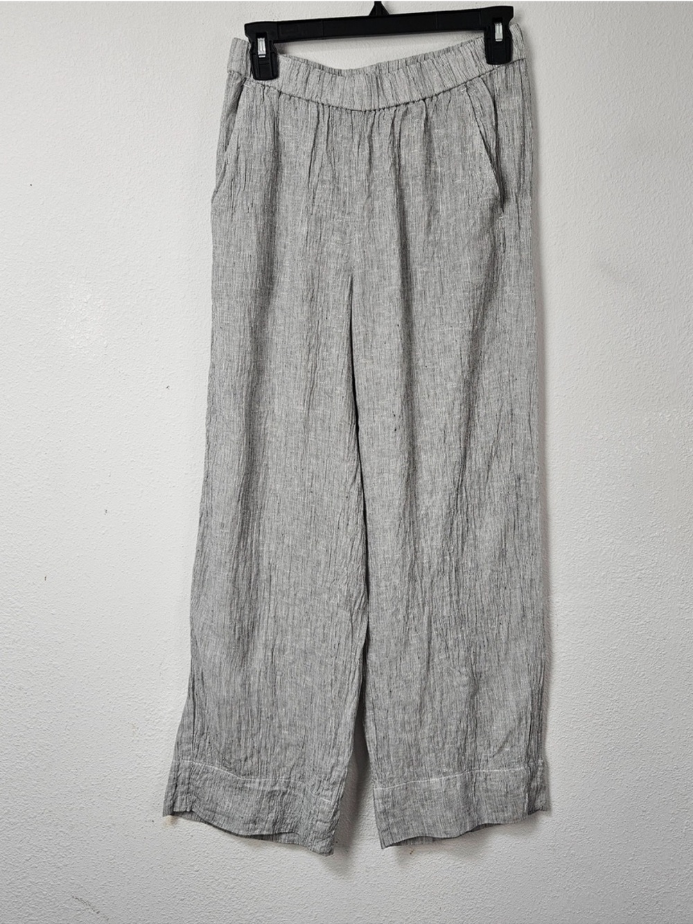 Eileen Fisher Petite Light Gray Wide-Leg Linen Blend Pants